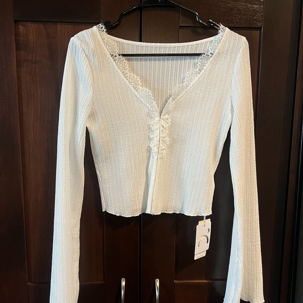 White Lace-Trimmed Women's Top